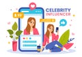 Celebrity Influencers Vector Illustration with Posts on Internet for Advertising Marketing, Daily Life or Endorse in Flat Cartoon