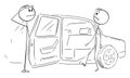 Celebrity or Politician Get in Limousine Car , Vector Cartoon Stick Figure Illustration