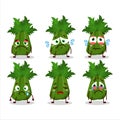 Celery cartoon in character with sad expression Royalty Free Stock Photo