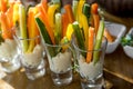 Celery, cucumber, pepper, sliced in glass cups