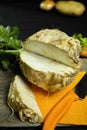 Celery root - wedges celeriac, source of vitamine, fresh healthy Royalty Free Stock Photo