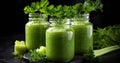 celery smoothies drink in glass jars