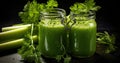 celery smoothies drink in glass jars