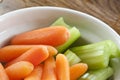 Celery Stalks and Carrots in a White Bowl