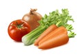 Celery, tomato, onion and carrot isolated on white background Royalty Free Stock Photo