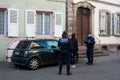 Municipal police women controlling car in the street