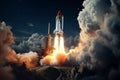 Celestial ascent Rocket launches into space in dynamic mixed media Royalty Free Stock Photo