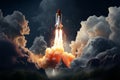 Celestial ascent Rocket launches into space in dynamic mixed media Royalty Free Stock Photo