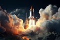 Celestial ascent Rocket launches into space in dynamic mixed media Royalty Free Stock Photo