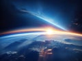 Celestial Awakening: Captivating Blue Sunrise Over Earth