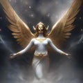 A celestial being resembling an angelic figure composed of intergalactic dust, floating among the stars2 Royalty Free Stock Photo
