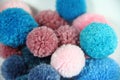 Celestial blue and pink wool pompoms