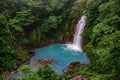 Celestial blue waterfall in volcan tenorio national park, top view Royalty Free Stock Photo