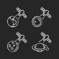 Celestial bodies observation chalk white icons set on dark background Royalty Free Stock Photo