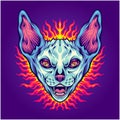 Celestial cat creature head with fiery background