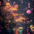 Celestial Cityscape: An ethereal cityscape shimmers with vibrant lights, and hovering structures create a surreal and futuristic