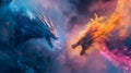Celestial Clash of Fire and Ice Dragons