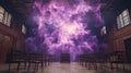 Celestial Classroom Boasts a Schoolroom Interior with a Galaxy Theme and Dreamlike Ambiance Royalty Free Stock Photo