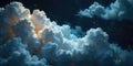 Celestial cloudscape a dreamlike nightscape of illuminated cumulus clouds against a starry, dark blue sky. Generative AI Royalty Free Stock Photo
