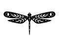 Celestial dragonfly vector illustration. Mystical insect with moon phases. Boho magic linocut