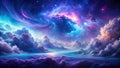 Celestial dreamscape a fantasy of purple and blue clouds under a starry, nebulous sky. Generative AI Royalty Free Stock Photo