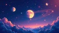 Celestial dreamscape a serene vision of planets, rings, and dreamlike clouds at sunset. Generative AI Royalty Free Stock Photo