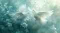 Celestial elements, doves, and ethereal hues for an Easter card serenity