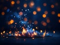 Celestial Embers: Dark Blue Glittering Fire Background Royalty Free Stock Photo