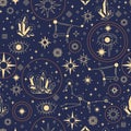 Celestial esoteric seamless pattern with constellation vector Royalty Free Stock Photo