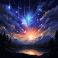 Celestial Fireworks: Explosive Meteor Shower Royalty Free Stock Photo