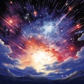 Celestial Fireworks: Explosive Meteor Shower Royalty Free Stock Photo