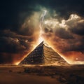 Celestial Fury: Lightning Strikes Majestic Pyramid of Giza