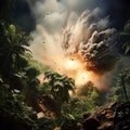 Celestial Fury: Witness the Moment of Asteroidal Impact in Rainforest