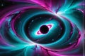 Celestial Gateway: Fantasy Black Hole Serving as a Portal, Swirling Void at the Center Framed by a Vibrant Nebula in Hues of