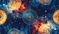 Celestial Harmony - Astrolabe and Nebula Seamless Pattern Royalty Free Stock Photo