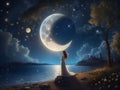 Celestial Harmony: Love Blooms Beneath the Romantic Moon