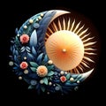 Celestial Harmony: Sun and Moon Floral Embrace Royalty Free Stock Photo