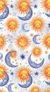Celestial Harmony - Sun and Moon Watercolor Pattern Royalty Free Stock Photo