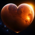 Celestial body in the shape of a heart in the universe. Generative AI