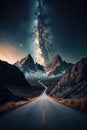 Celestial Highway Journey, View of the Milky Way Galaxy Night Sky road, dramatic universe natural landscape