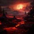 Celestial Inferno: Sun-Kissed Horizon Over the Molten Abyss