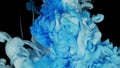 Celestial Ink Waltz: Fluid Art Euphony with Blue and White Color Paint Drops in Water, Abstract Colors Mix of Ink Color