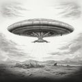Celestial Intrigue: UFO Hovering Above Enchanting Village at Dusk