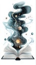 Celestial magic flows from an ancient book in a starry void. Generative AI Royalty Free Stock Photo
