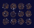 Celestial magic gold icon set. Logo vector illustration