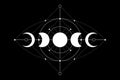 Celestial magic moon phases icons, Sacred Geometry, Eye of Providence mystical concept, alchemy All seeing eye, white logo tattoo