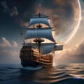 A celestial mariner, navigating a ship with sails made of cosmic clouds on the endless sea of space4