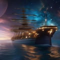 A celestial mariner, navigating a ship with sails made of cosmic nebulae through the endless sea of space2