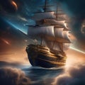 A celestial mariner, navigating a ship with sails made of cosmic nebulae through the endless sea of space4