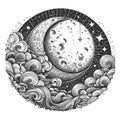 Celestial Moon Engraving raster Illustration Royalty Free Stock Photo